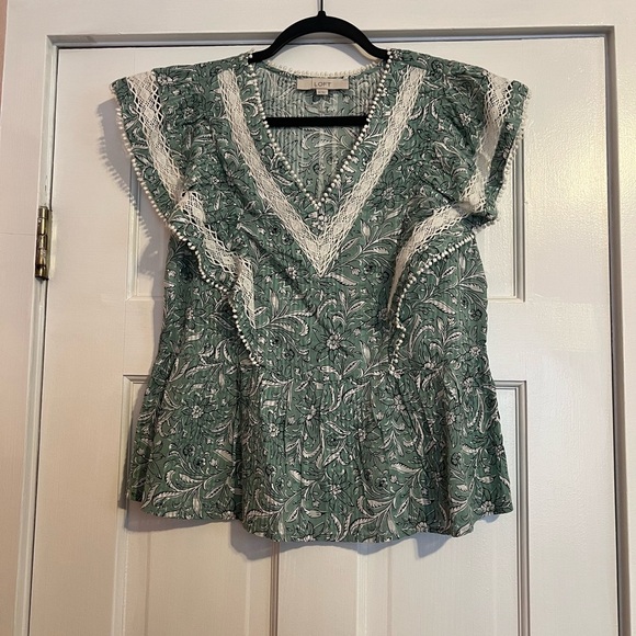 #45 LOFT • SAGE GREEN LACE DETAILED BLOUSE - Picture 4 of 9